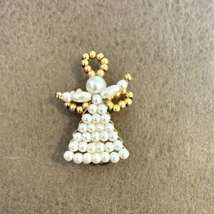 Vintage Gold and White Beaded Angel Brooch